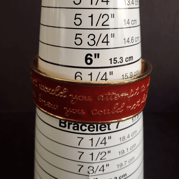 Rustic Cuff Bracelet Red Enamel Gold Tone Encouraging Inspiration Motivational - Picture 2 of 11